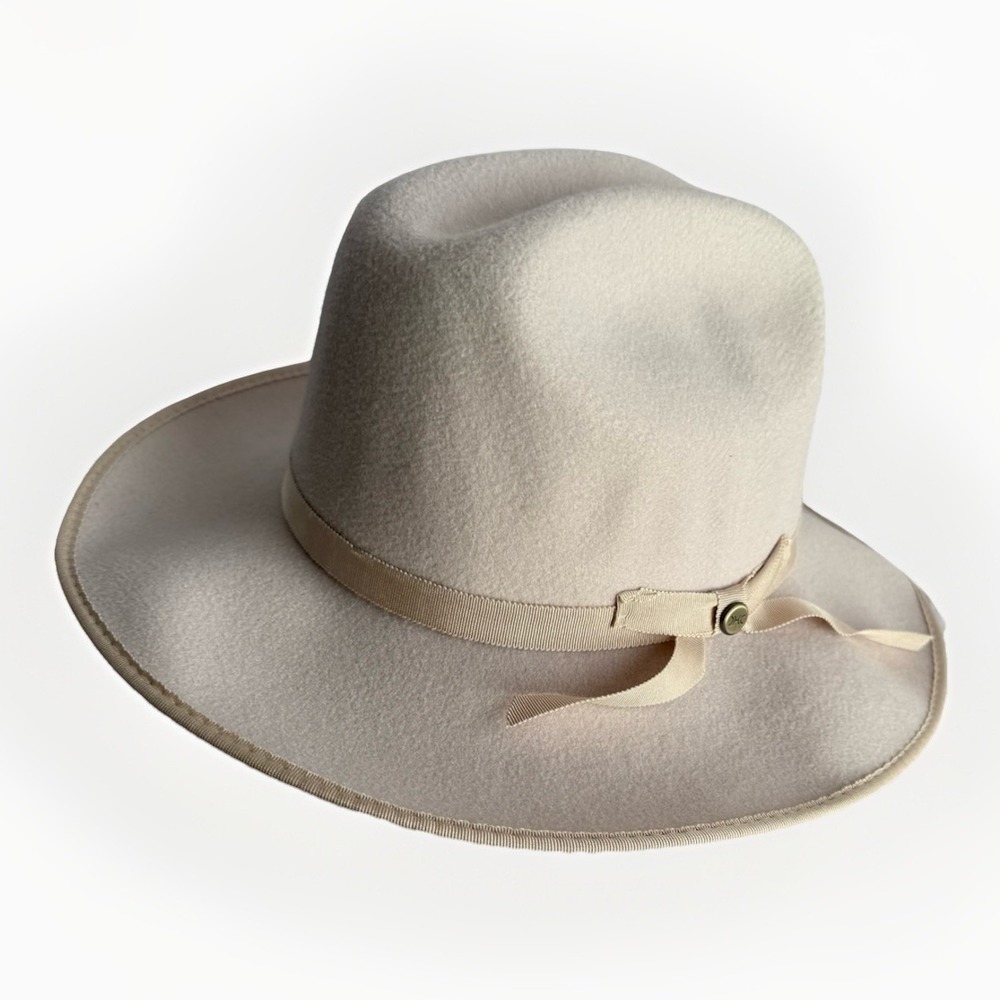 DORFMAN PACIFIC M  NEW MEN Ivory‎ FEDORA HAT PROVATO Western KNIT W/ GG Ribbon
